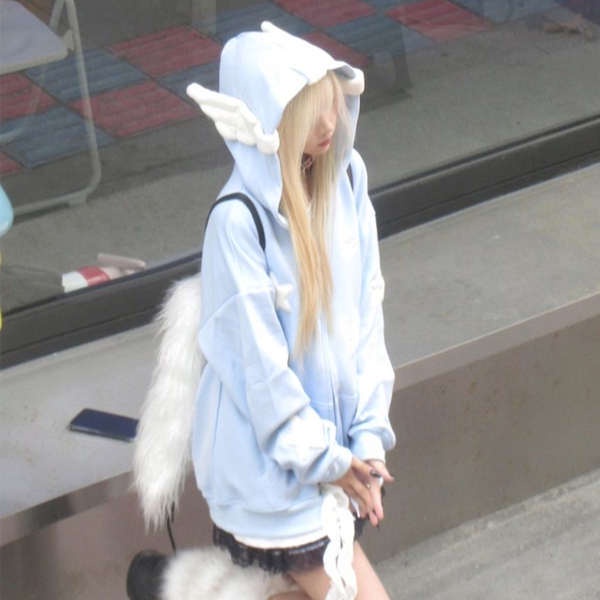 Thời Trang Áo Khoác Hai Lớp Có Nón Hình Đôi Cánh Phong Cách Thu Đông Cho Nữ