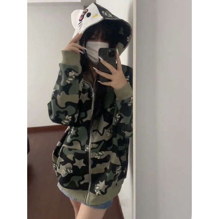 Áo Khoác Hoodie Dáng Rộng In Hình Mèo Thời Trang Cá Tính Cho Cặp Đôi