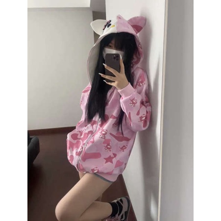 Áo Khoác Hoodie Dáng Rộng In Hình Mèo Thời Trang Cá Tính Cho Cặp Đôi