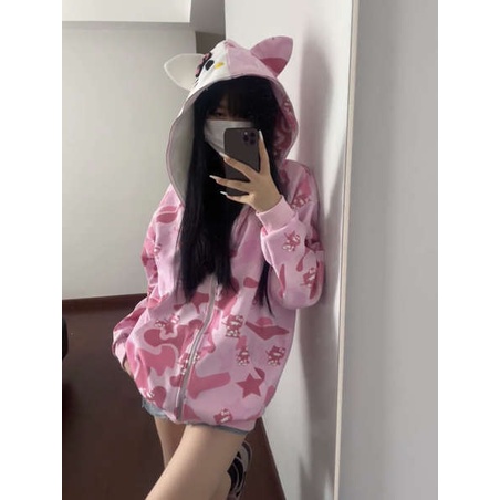 Áo Khoác Hoodie Dáng Rộng In Hình Mèo Thời Trang Cá Tính Cho Cặp Đôi
