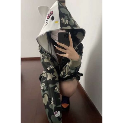 Áo Khoác Hoodie Dáng Rộng In Hình Mèo Thời Trang Cá Tính Cho Cặp Đôi