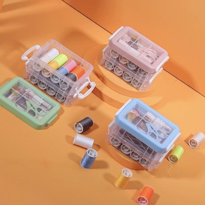 Bộ Hộp Kim Chỉ May Vá Đa Năng Gia Đình NHIỀU TẦNG - Kim Khâu, Chỉ, Kéo, Thước Dây, Đủ Size Màu Mini