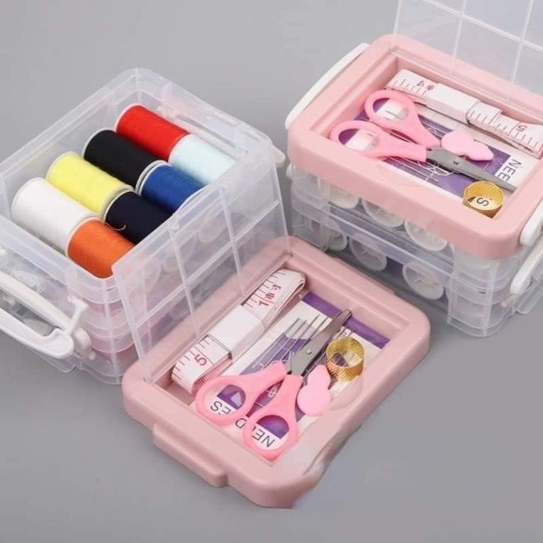 Bộ Hộp Kim Chỉ May Vá Đa Năng Gia Đình NHIỀU TẦNG - Kim Khâu, Chỉ, Kéo, Thước Dây, Đủ Size Màu Mini