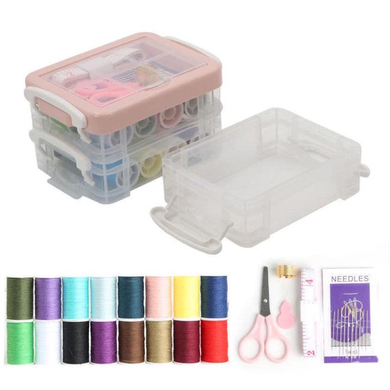 Bộ Hộp Kim Chỉ May Vá Đa Năng Gia Đình NHIỀU TẦNG - Kim Khâu, Chỉ, Kéo, Thước Dây, Đủ Size Màu Mini
