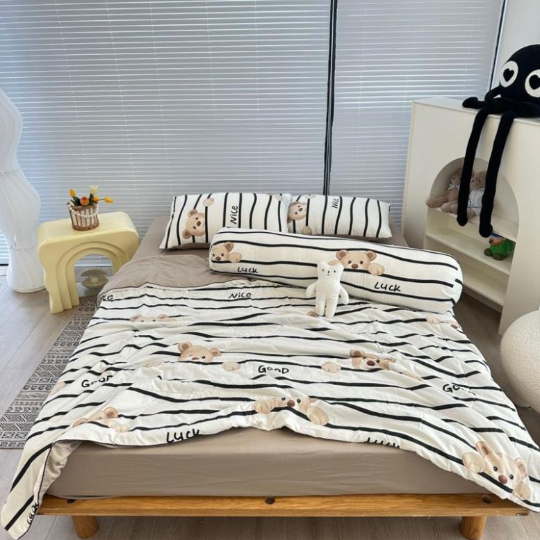 Bộ đũi 5 món ga gối kèm vỏ gối ôm chăn trần bông cotton đũi đậu nành mát mịn