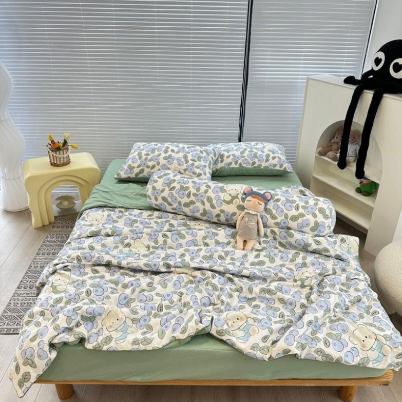 Bộ đũi 5 món ga gối kèm vỏ gối ôm chăn trần bông cotton đũi đậu nành mát mịn