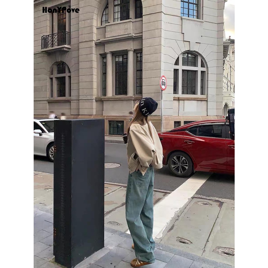 Honypove Áo Khoác Có Khóa Kéo Phong Cách retro Thời Trang Mùa Thu Hàng Mới 2023 Dành Cho Bạn Nữ