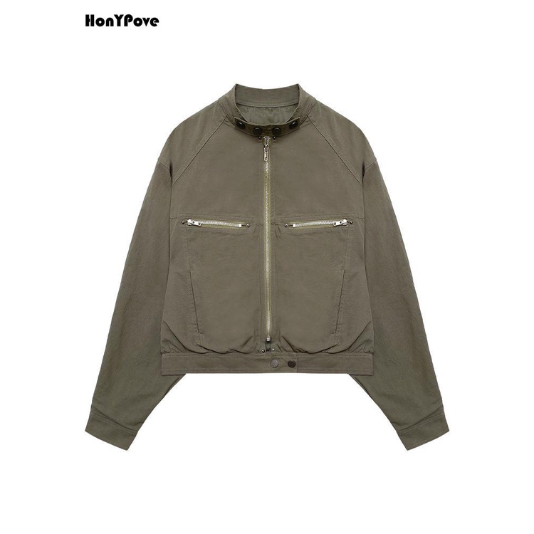 Honypove Áo Khoác Có Khóa Kéo Phong Cách retro Thời Trang Mùa Thu Hàng Mới 2023 Dành Cho Bạn Nữ