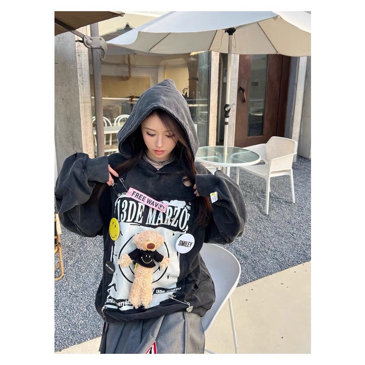 Áo hoodie 13de marzo rách gim băng gấu bông sticker