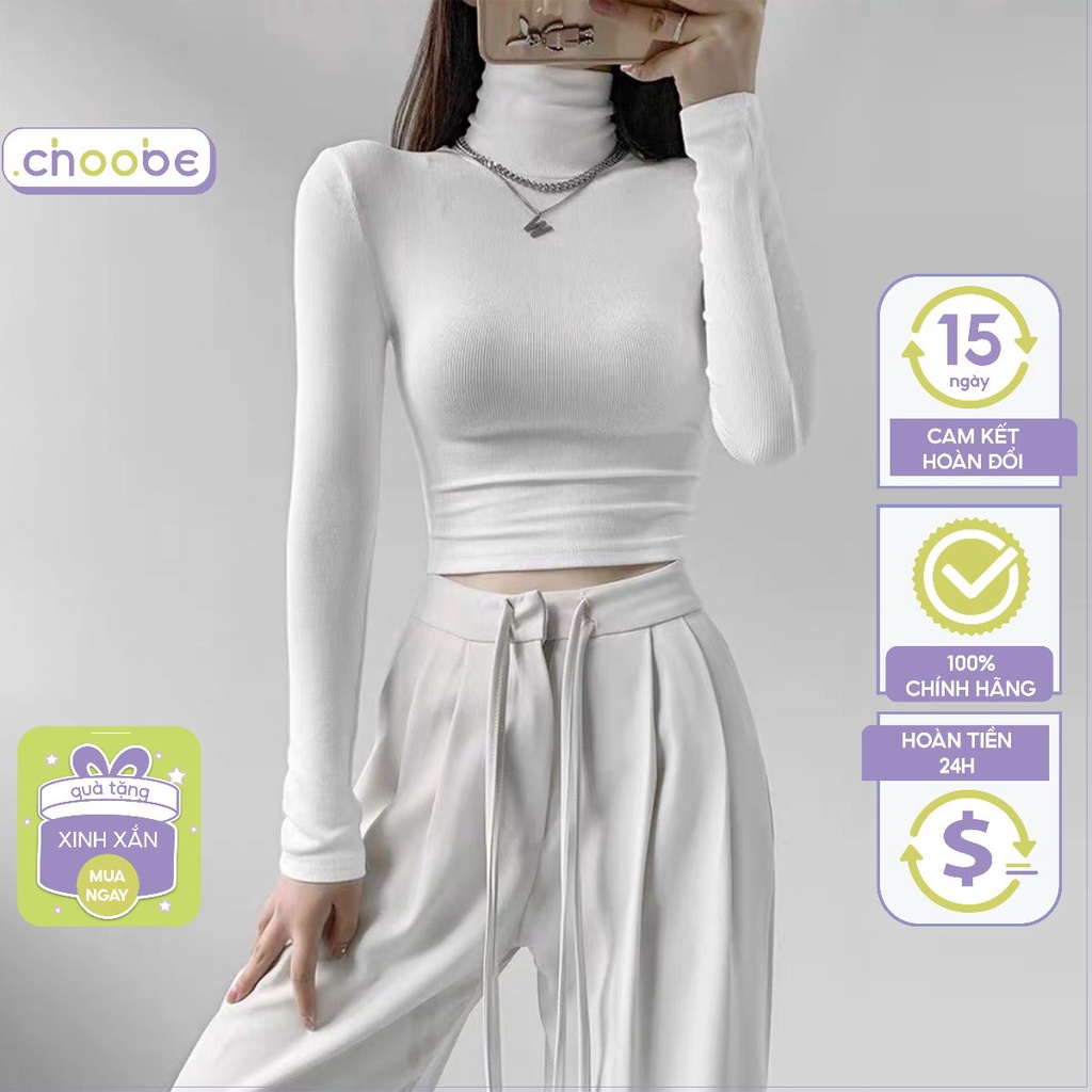 Áo croptop dài tay nữ Choobe cổ lọ chất vải cotton co giãn giữ nhiệt tốt kiểu ôm body cá tính A77