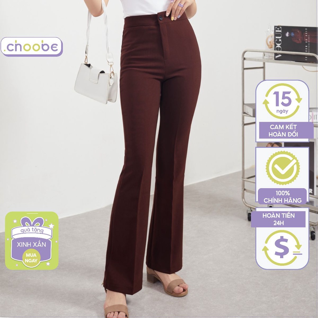 Quần ống loe Choobe lưng cạp cao 1 cúc suông rộng nữ dài culottes màu đen nâu Q42