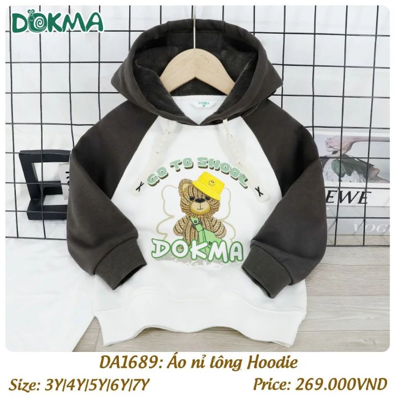 Áo hoodie nỉ lót lông bé trai, bé gái Dokma 3-7Y DA1689