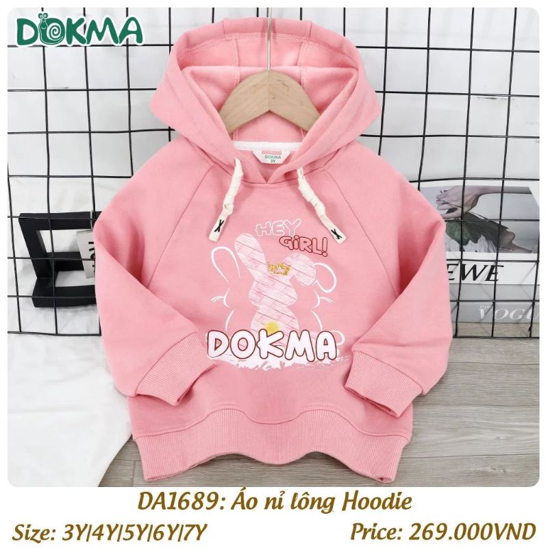 Áo hoodie nỉ lót lông bé trai, bé gái Dokma 3-7Y DA1689