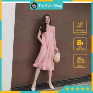 Đầm suông , váy suông cami yếm lụa có túi - vải xịn xò