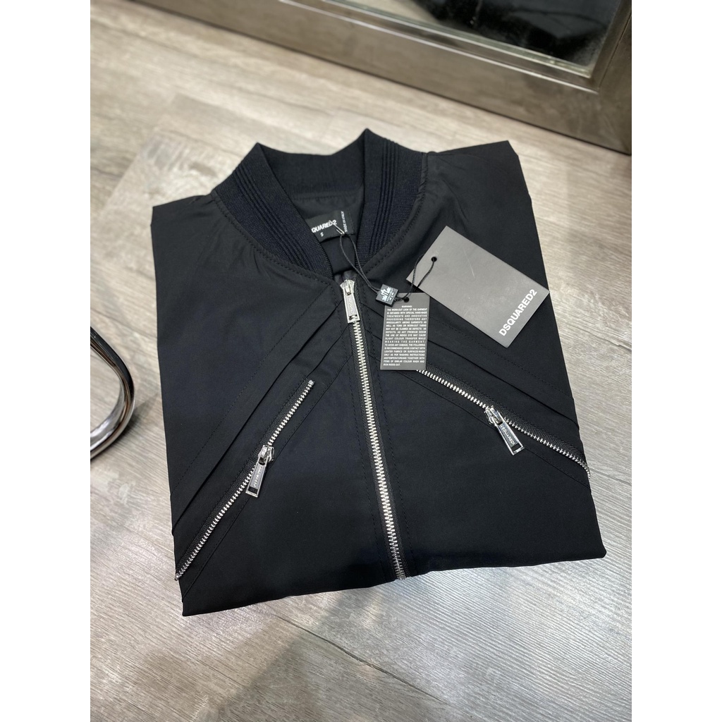 Áo khoác bom.ber in chữ Ds.quared2 khóa lệch  thời trang mùa đông hàng siêu nét