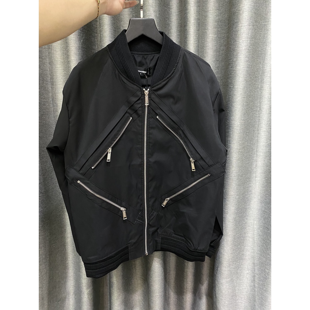 Áo khoác bom.ber in chữ Ds.quared2 khóa lệch  thời trang mùa đông hàng siêu nét