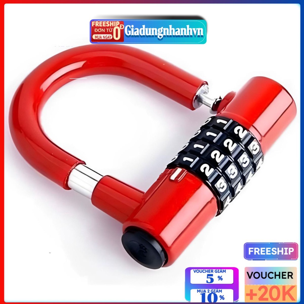 Ổ Khoá Số Chữ U HD Loại Cao Cấp - Ổ Khoá Mật Mã 4 Số An Toàn Chống Trộm, Bảo Mật Cao - Giadungnhanh