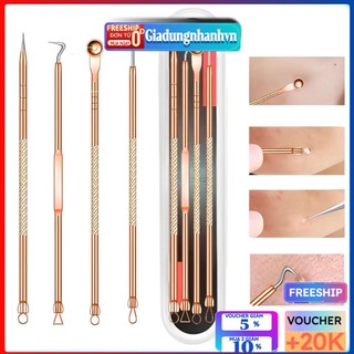 Bộ 4 món que nặn mụn đầu đen, trứng cá,cây nặn mụn cám thần thánh 8 đầu full box - giadungnhanh