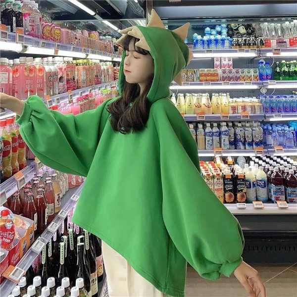 Áo Hoodie In Hình Khủng Long Dễ Thương Vui Nhộn Thời Trang Thu Đông Cho Nữ