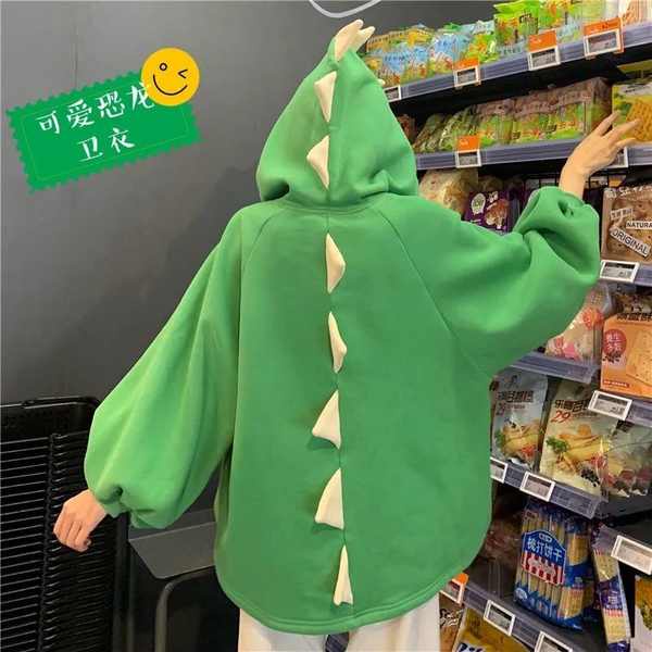 Áo Hoodie In Hình Khủng Long Dễ Thương Vui Nhộn Thời Trang Thu Đông Cho Nữ