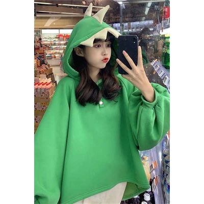 Áo Hoodie In Hình Khủng Long Dễ Thương Vui Nhộn Thời Trang Thu Đông Cho Nữ