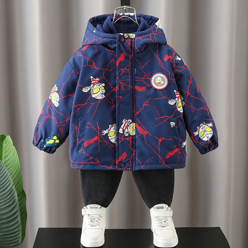 Ultraman Áo Khoác cotton Phối Nhung Dày Thời Trang Thu Đông 2023 Cho Bé Trai