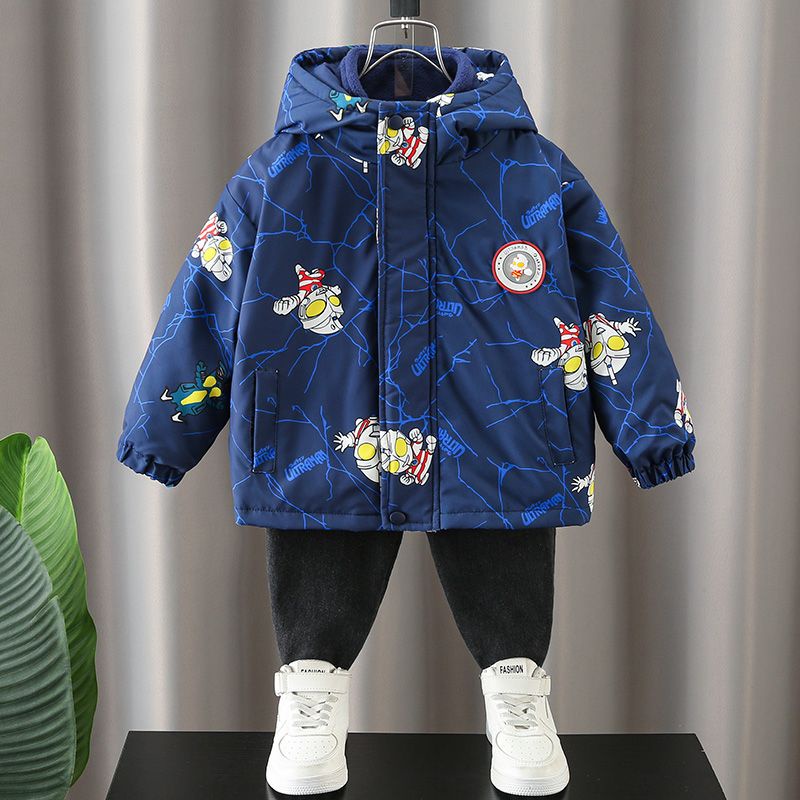 Ultraman Áo Khoác cotton Phối Nhung Dày Thời Trang Thu Đông 2023 Cho Bé Trai
