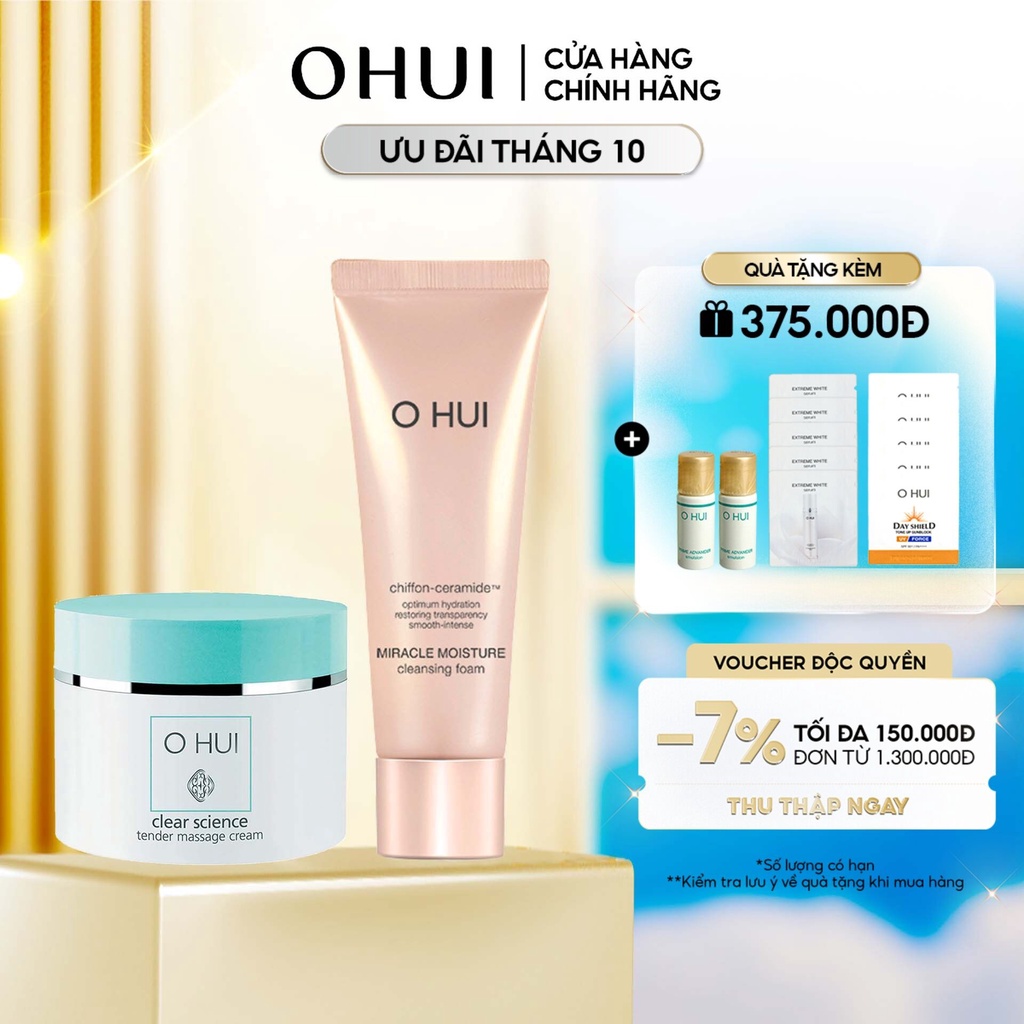 Combo làm sạch dưỡng ẩm OHUI Tender Massage Cream And MM Foam Set