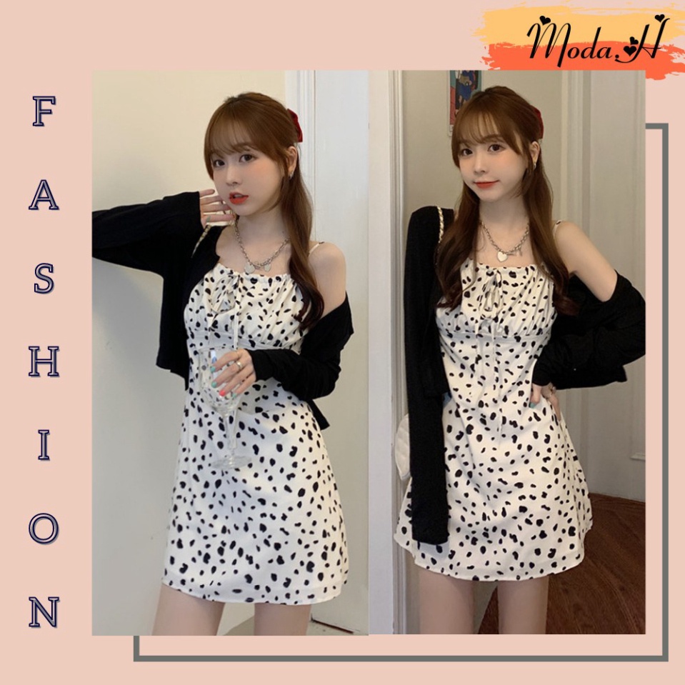 Váy Bò Sữa, Váy Hai Dây Bò Sữa, Đầm Ngắn Họa Tiết Đốm Moda.H - Hàng mới về