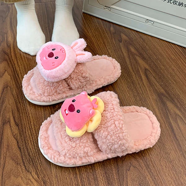 Dễ Thương Dép Bông Đi Trong Nhà Hình Vòng Tròn Lông Xù Đáng Yêu