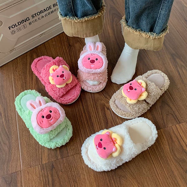 Dễ Thương Dép Bông Đi Trong Nhà Hình Vòng Tròn Lông Xù Đáng Yêu