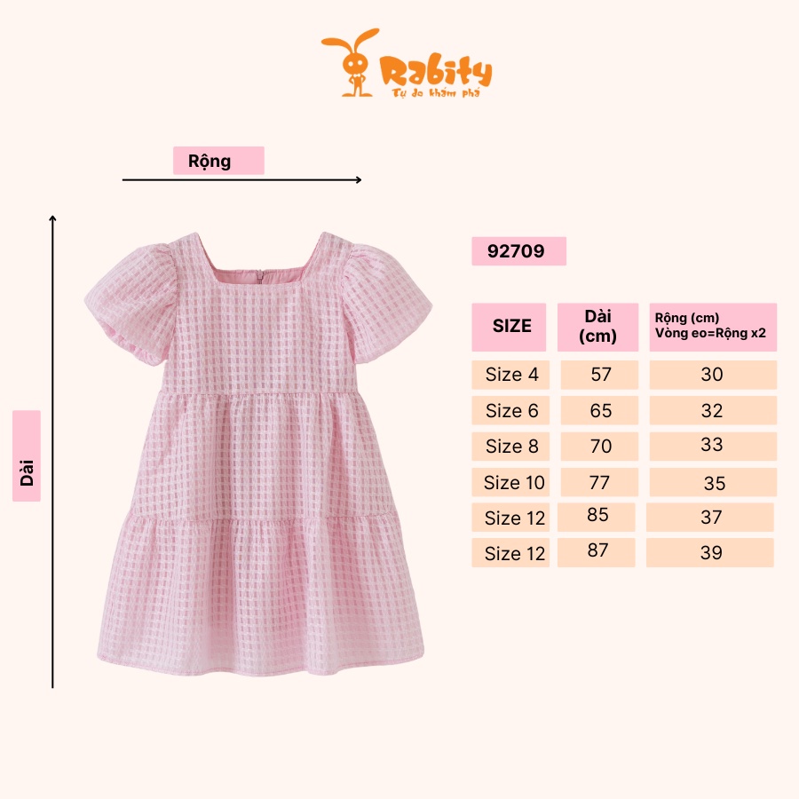 Đầm váy babydoll tay phồng cho bé gái Rabity váy tầng cho trẻ em đầm mặc đi học cho bé gái 92709