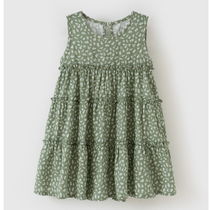 Váy sát nách hoa nhí bé gái Rabity đầm váy ngắn tay chất vải cotton siêu mềm mát cho trẻ em 93096