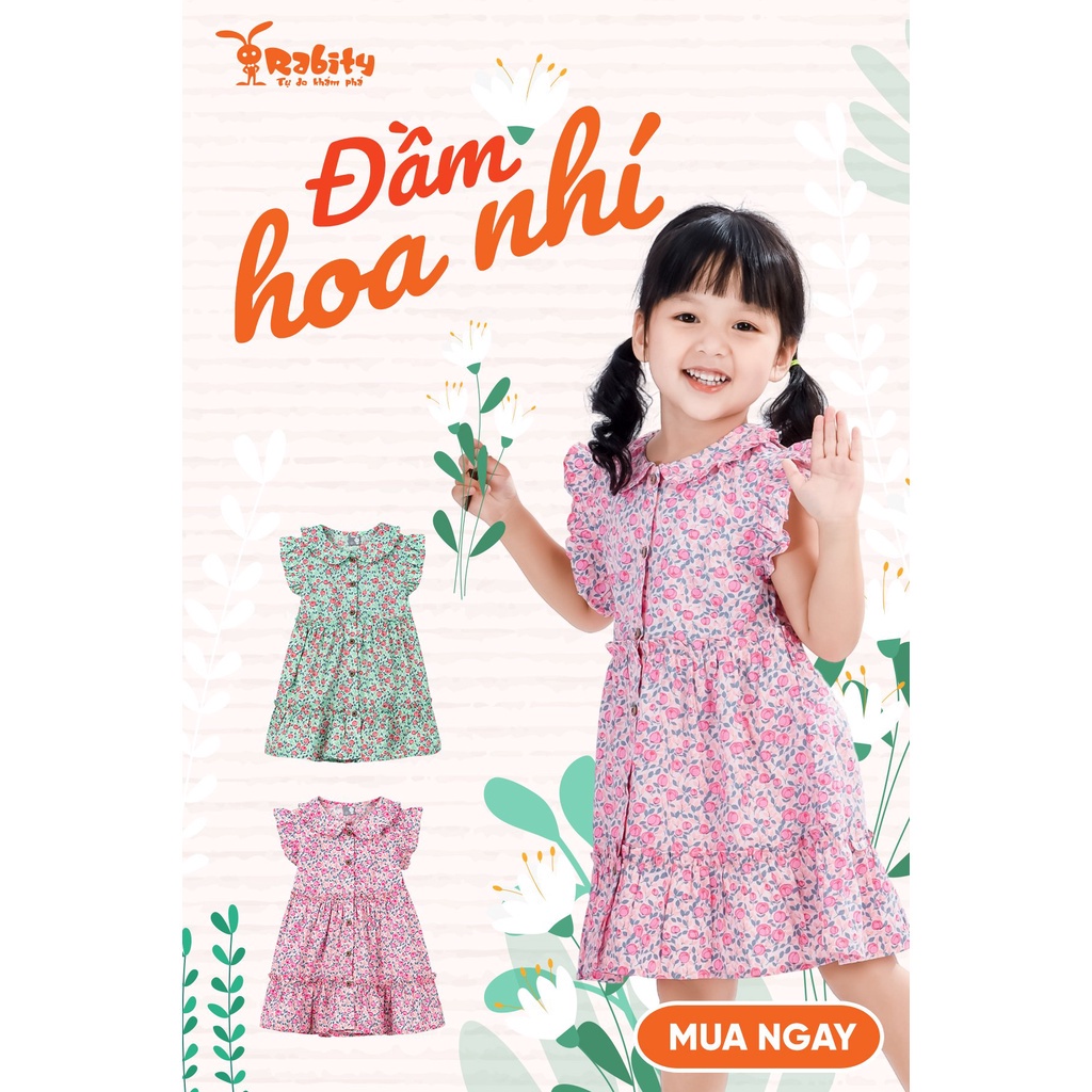 Váy hoa nhí bé gái Rabity đầm váy đi học cho bé gái chất cotton mềm mịn an toàn 93041