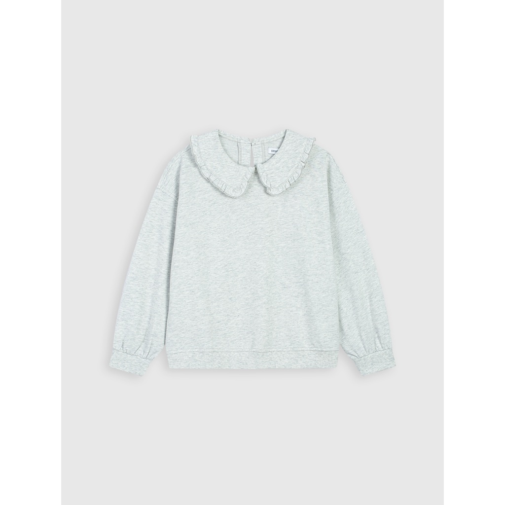 Áo nỉ bé gái CANIFA chất liệu cotton pha, cổ lá tay dài 1TW22W030