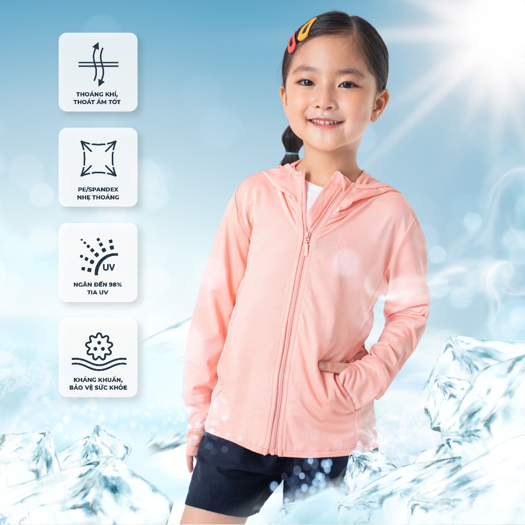 Áo khoác chống nắng trẻ em CANIFA có mũ, kéo khoá, túi 2 bên 3OT23S001