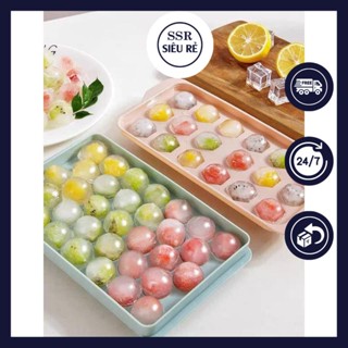 Khuôn làm đá viên hình tròn 33 viên có nắp đậy ssr