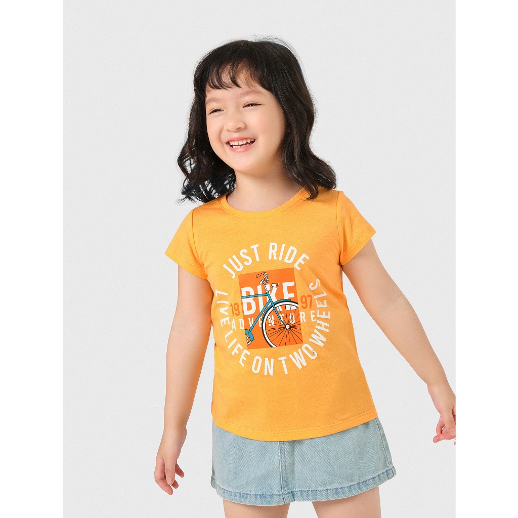 Áo phông bé gái CANIFA 100% cotton cổ tròn tra bo, tay cộc 1TS23S004