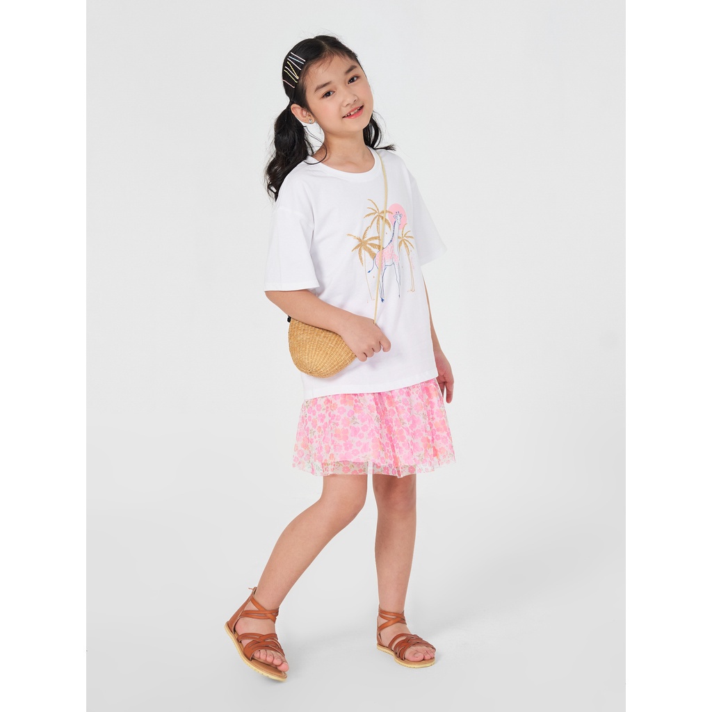 Áo phông bé gái CANIFA cotton 100% cổ tròn tay ngắn 1TS22S013