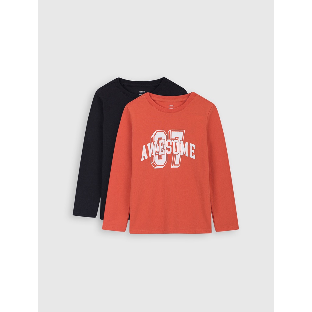 Pack 2 áo bé trai CANIFA áo thun dài tay chất liệu cotton ML23 2LA22W016