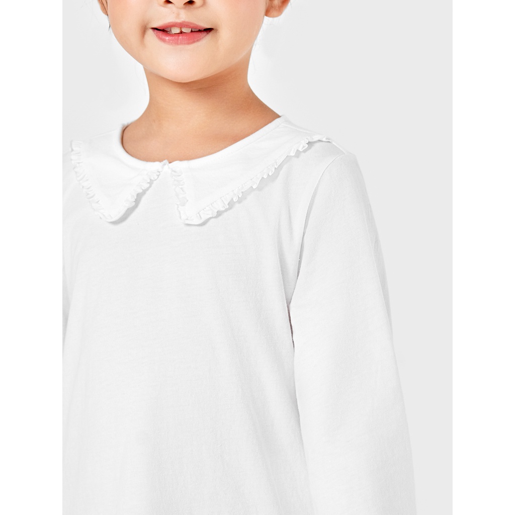 Áo phông bé gái CANIFA dài tay cotton cổ bẻ màu tím trắng 1TL22W012