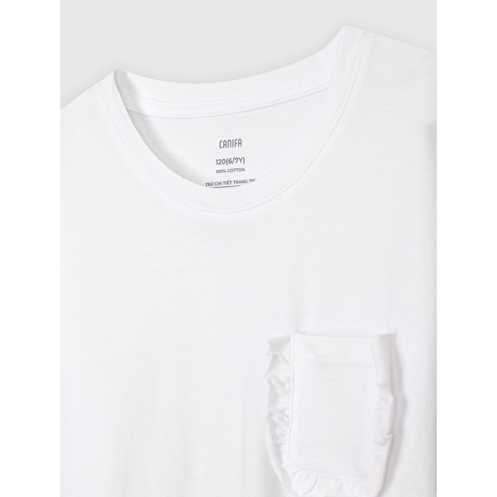 Áo phông bé gái CANIFA cotton 100% trơn cổ tròn cộc tay nhún bèo nhiều màu hồng trắng xanh - 1TS21W001