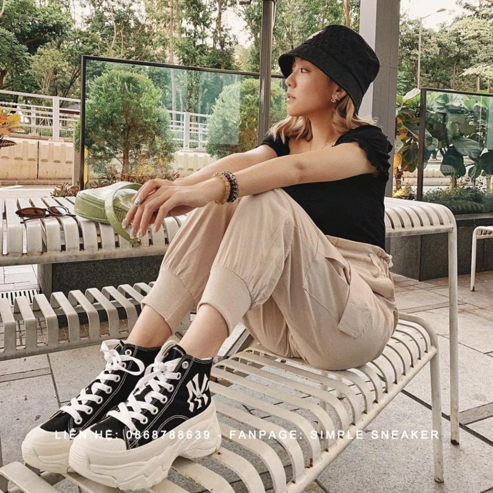 Giày Mlb chunky high low vải đen trắng   giày thể thao mlb đế cao 6cm hót trend 2023