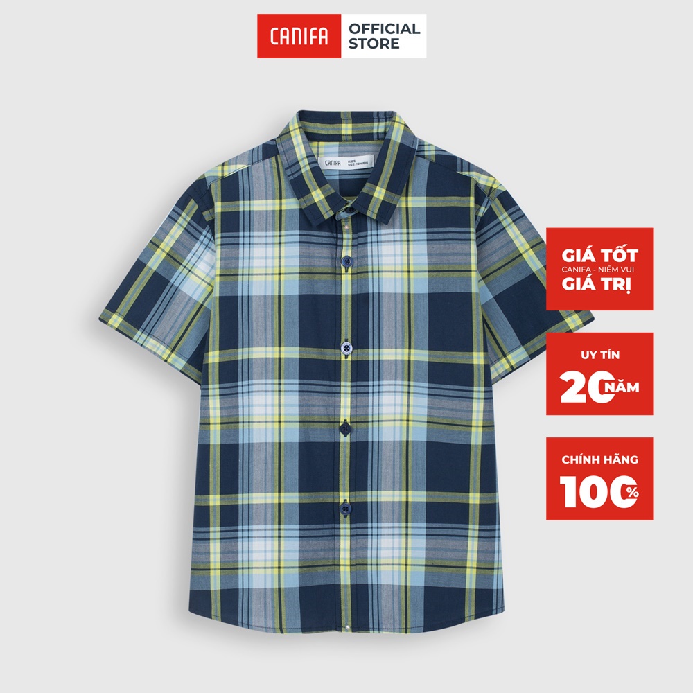 Áo sơ mi bé trai CANIFA cotton USA họa tiết kẻ - 2TH21S004