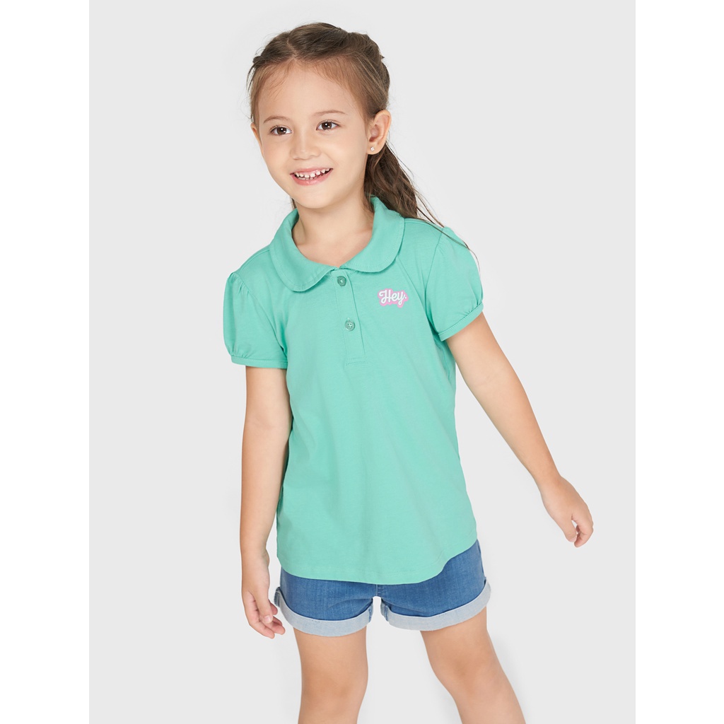 Áo polo bé gái  CANIFA cotton cổ tròn bẻ tay cộc nhún hình in nhỏ dễ thương - 1TP21S002