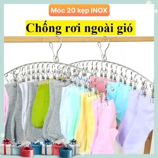 Móc treo quần áo 20 kẹp đa năng, móc phơi giày, kẹp phơi inox không gỉ