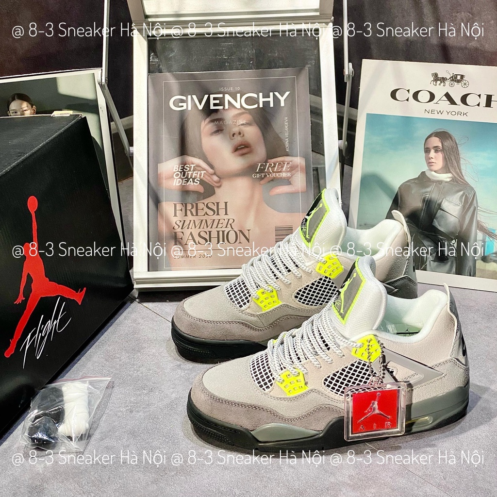 Giày thể thao Jordan 4 Retro SE 95 Neon, JD4 Xám Cốm Neon Cao Cấp.