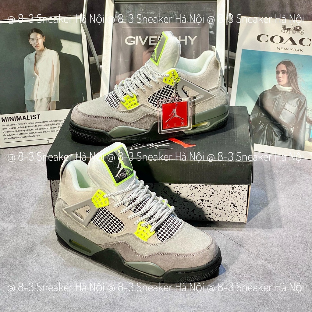 Giày thể thao Jordan 4 Retro SE 95 Neon, JD4 Xám Cốm Neon Cao Cấp.