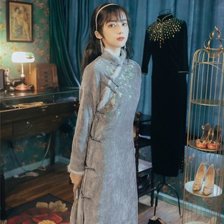 Qipao set đầm sườn xám cách tân phong cách trung hoa thời trang thu đông cho nữ