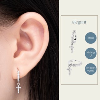 Khuyên tai vòng đá thả 8mm CROSS 2 DROP HOOP Elegant (Giá 1 chiếc)
